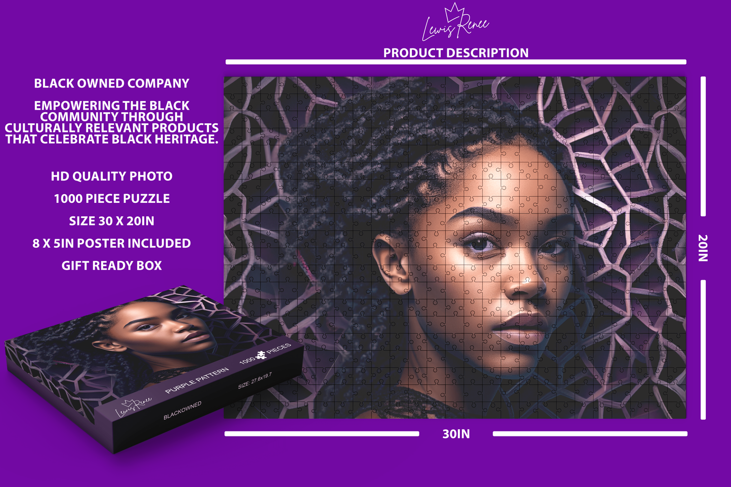 Immerse in Black Culture: 1000-Piece African American Heritage Puzzles (Purple Pattern)
