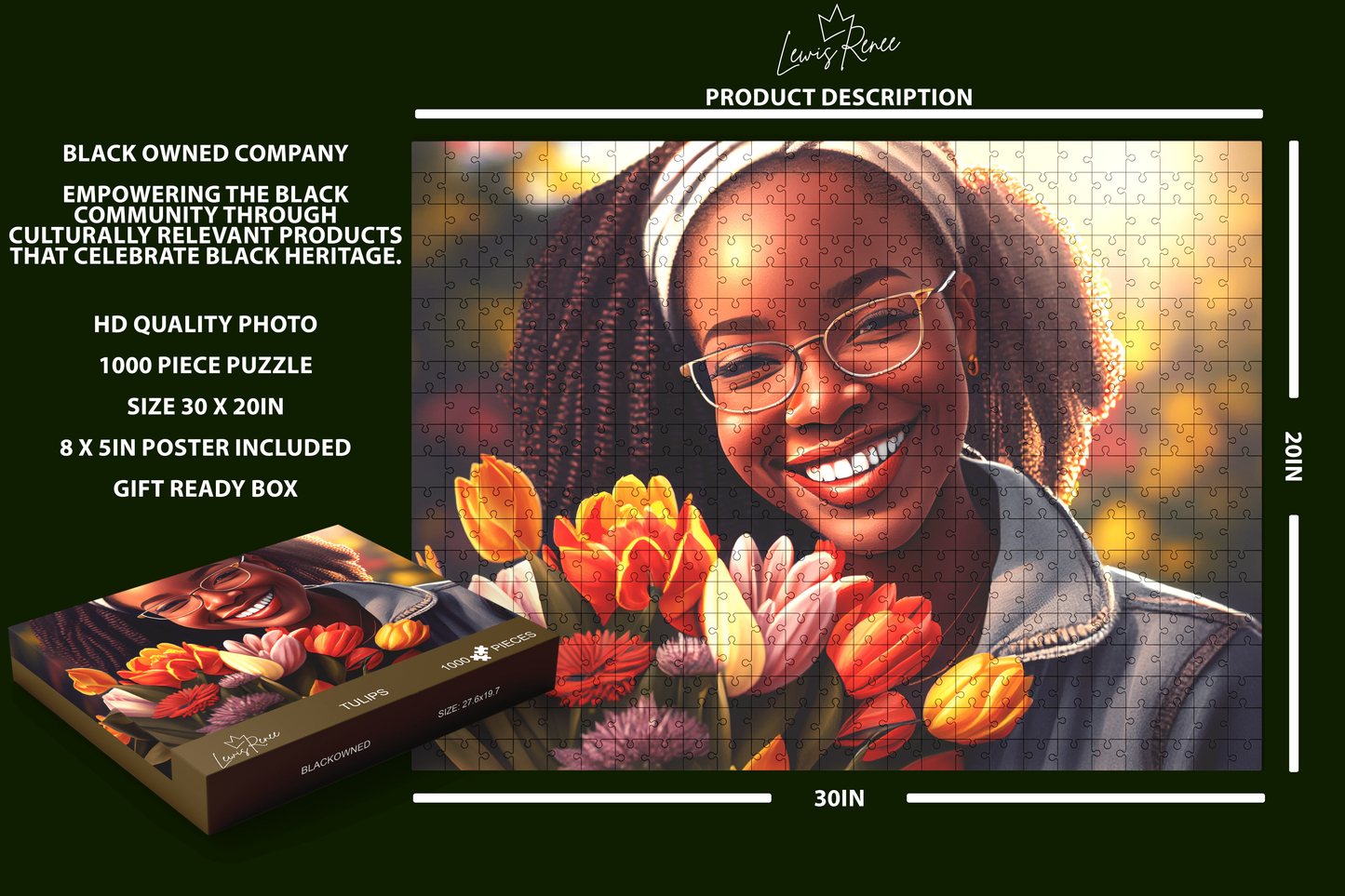 Black Creativity: LewisRenee's African American Artistry Jigsaw - 1000 Piece Puzzle (Tulips)