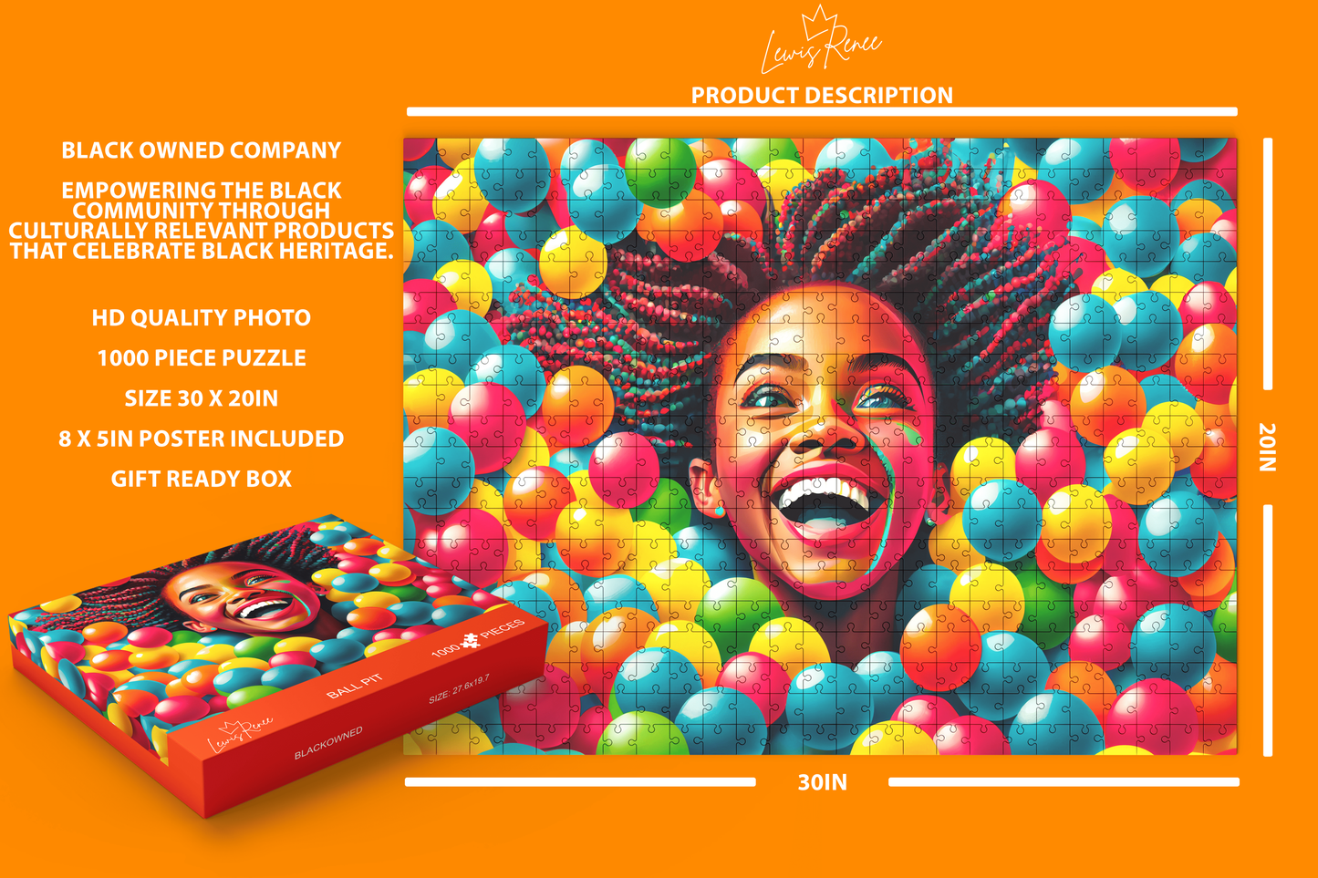 Immerse in African American Puzzle Culture: Engaging 1000-Piece Brain Teaser by LewisRenee (Ball Pit)