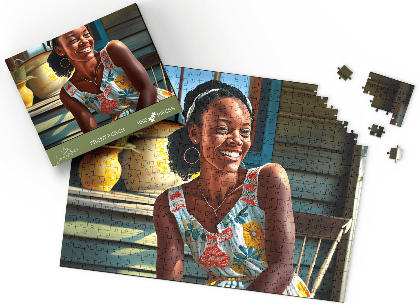 African American Woman Puzzles: 1000-Piece LewisRenee Art, Immersive & Relaxing (Front Porch)