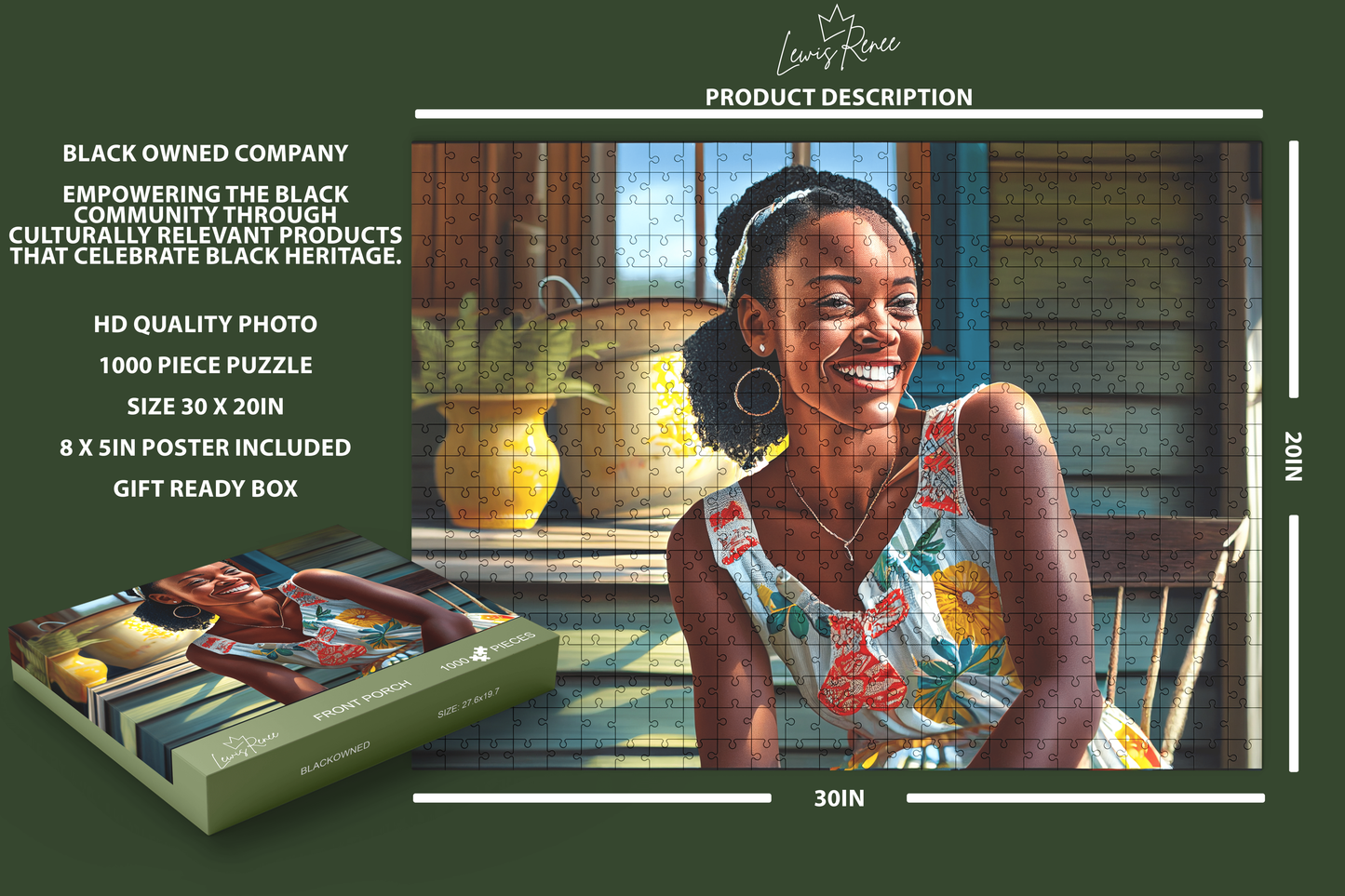 African American Woman Puzzles: 1000-Piece LewisRenee Art, Immersive & Relaxing (Front Porch)